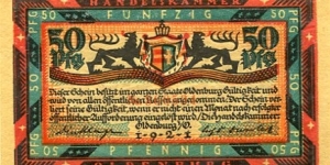 *NOTGELD*__
50 pFENNING__
PK# NL__
Oldenburg 1921 Banknote