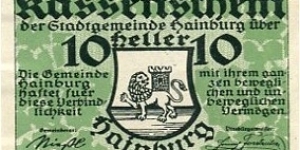 *NOTGELD*__
10 Heller__
Hainburg un der Donau__
31.12.1920 Banknote
