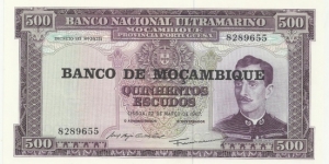 Moçambique 500 Escudos 1967-overprint Banknote