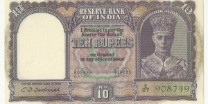 Reserve Bank of India 10 Rupees George VI ND(1943) Banknote