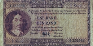 South Africa N.D. (1961) 1 Rand.

'English on Top' type. Banknote