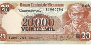 NicaraguaBN 20 Cordobas 1984(overprinted 20.000) Banknote