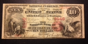 Original $10 note issued by the First National Bank of Odgensburg, NY. Banknote