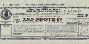 Ontario 1934 10 Cents postal note.

Issued at Perth (Ontario). Banknote