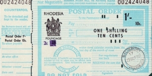 Rhodesia 1970 1 Shilling / 10 Cents postal order.

Issued at Salisbury. Banknote