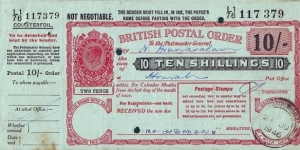 Selangor 1946 10 Shillings postal order.

Issued at Brickfields Road (Kuala Lumpur). Banknote