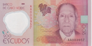 200 Escudos ( Medida: 124 x 63 mm ) Henrique Teixeira de Sousa
Nota de plástico Banknote