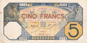 French West Africa 5 Francs Banknote