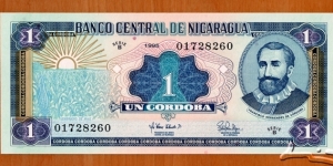 Nicaragua | 
1 Córdoba, 1995 | 

Obverse: Francisco Hernández de Córdoba | 
Reverse: National Coat of Arms | Banknote