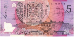 1995 $5 Polymer. BA95 Technically first prefix as AA95 was an NCLT distribution Banknote
