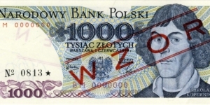 1000 Zlotych (Wzor) Specimen - Rare, Copernicus on obverse Banknote