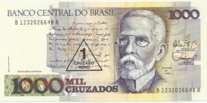 Brasil 1 Cruzado Novo (1000 Cruzados) ND(1989) Banknote