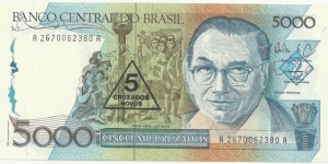 Brasil 5 Cruzados Novos (5000 Cruzados) ND(1989) Banknote