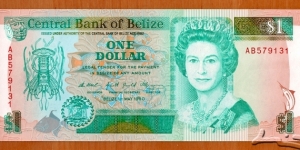 Belize |
1 Dollar, 1990 | 

Obverse: Queen Elisabeth II, Caribbean spiny lobster, and National Coat of Arms | 
Reverse: Reverse: Marine life of Belize |  | 
Watermark: Carved head of the Sleeping Giant | Banknote