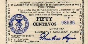 50 Centavos - Mindanao Emergency Currency  Banknote
