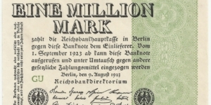 Germany Weimar 1 Million Mark 1923 Banknote