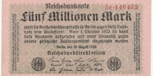 Germany Weimar 5 Million Mark 1923 Banknote