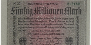 Germany Weimar 50 Million Mark 1923 (diff paper) Banknote
