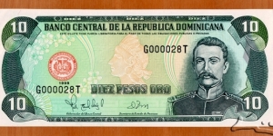 Dominican Republic | 
10 Pesos, 1998 | 

Obverse: Effigy of Matiás Ramón Mella (1816-1864) – one of the Founding Fathers, and the Seal of the Central Bank of the Dominican Republic | 
Reverse: Mining scene | Banknote
