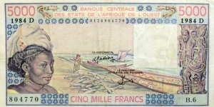 5000 Francs (letter D for Mali) Banknote