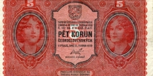 Czechoslovakia 5 Korun/5 Koron/5 Kronen Banknote