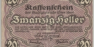 Austria-Wien Notgeld 20 Heller 1920 Banknote