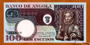 Angola | 
100 Escudos, 1973 | 

Obverse: Luiz de Camões (Luis Vaz de Camões) (1524-1580), the greatest poet of the Portuguese language, Portuguese Angolan National Coat of Arms | 
Reverse: Coconut Palm (Cocos nucifera) | 
Watermark: Luis Vaz de Camões | Banknote