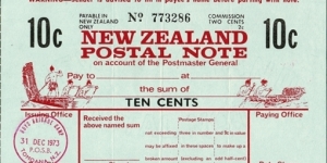 New Zealand 1973 10 Cents postal note.

Issued at the Boys Brigade Camp, Tomoana. Banknote