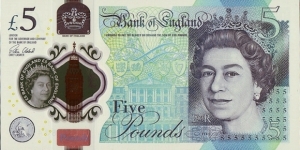 England N.D. (2016) 5 Pounds.

The first polymer note type from England. Banknote
