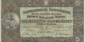 Switzerland 5 Francs 1949 Banknote
