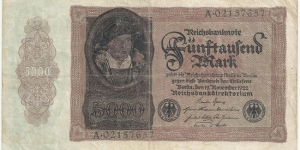 Germany Weimar 5000 Mark 1922 Banknote