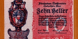 Liechtenstein | 10 Heller, 1920 | Obverse: National Coat of Arms | Reverse: Villa in Vaduz | Banknote