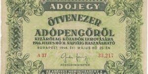 Hungary 50.000 Adopengöröl 1946 Banknote