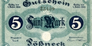 Pößneck 5 Mark Notgeld Banknote