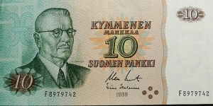 10 Markkaa - Juho Kusti Paasikivi Banknote
