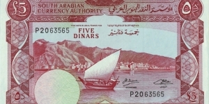 South Arabia N.D. (1967) 5 Dinars.

5 South Arabian Dinars = 5 Pounds Sterling. Banknote