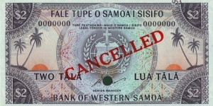 Western Samoa N.D. 2 Tala.

Specimen. Banknote