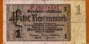 Third Reich | 
1 Rentenmark, 1937 | 

Obverse: Denomination | 
Reverse: Wheat sheaf | Banknote