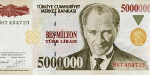 
5,000,000 ₤ - Turkish lira Banknote