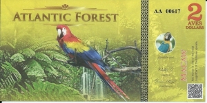 ATLANTIC FOREST - 2 Aves Dollars - pk 2b - Polymer  Banknote