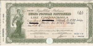 50.000 Lire - Buono Fruttifero Postale - Prov.Benevento - Uff. S. Lupo -pk NL  Banknote
