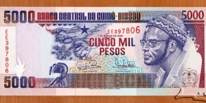 Guinea-Bissau | 
5,000 Pesos, 1993 | 

Obverse: President Luís Cabral's half brother Amílcar Lopes Cabral (