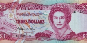 BAHAMAS 3 Dollars
1974 Banknote