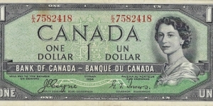 CANADA 1 Dollar
1954
(Devil's Hair) Banknote
