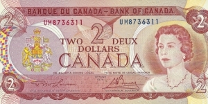 CANADA 2 Dollars
1974 Banknote