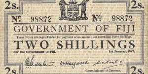 FIJI 2 Shillings
1942 Banknote