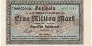 Germany-Bayerische Staatsbank 1 Million Mark 1923 Banknote