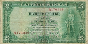 LATVIA 25 Latu
1938 Banknote