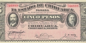 CHIHUAHUA 5 Pesos
1915 Banknote