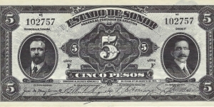 SONORA 5 Pesos
1915 (Reproduction) Banknote